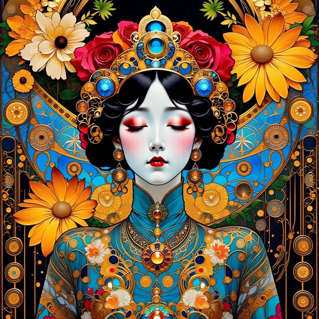 Psychedelic Art Nouveau Scene with Sparkling Details