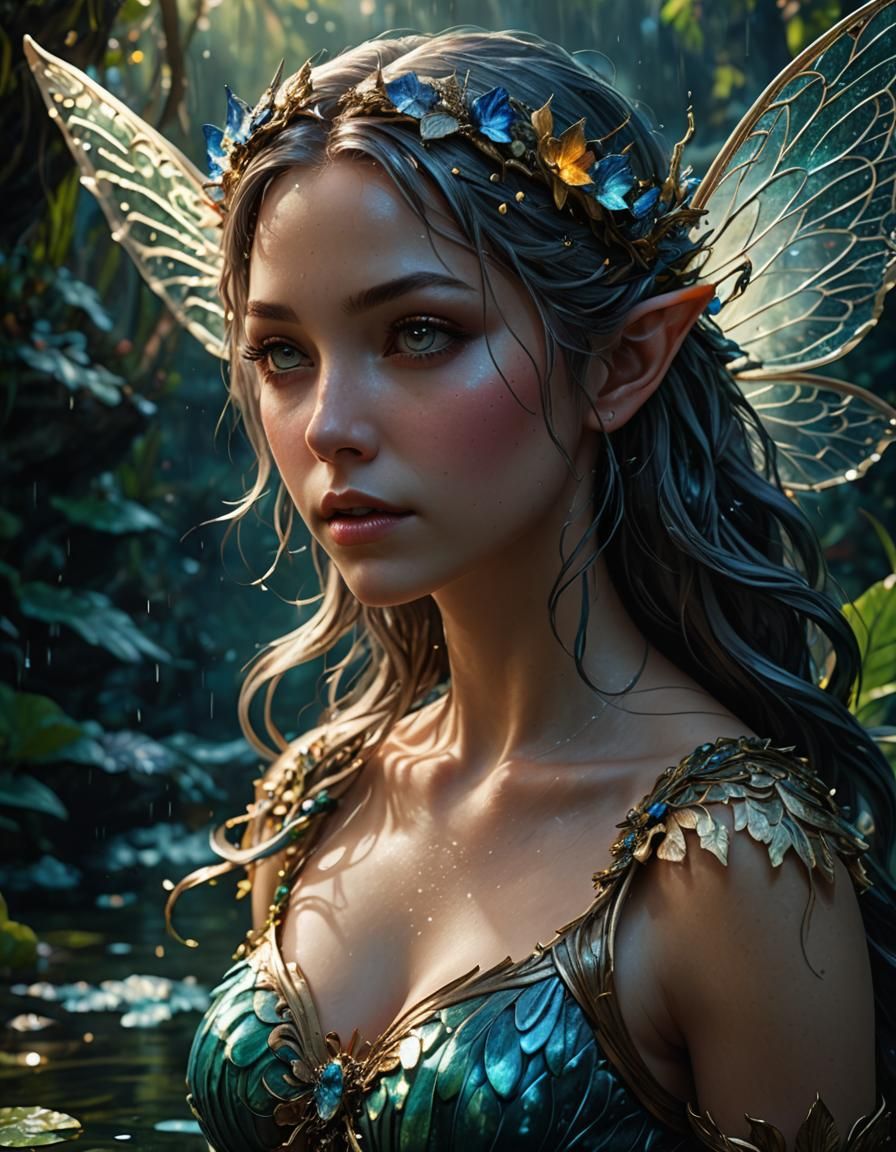 Hyperrealistic Water Fairy with Magical Background