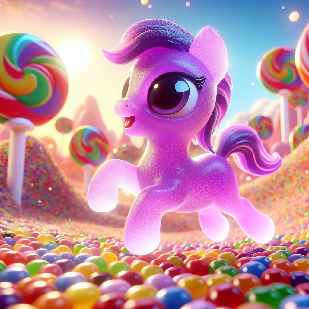 Gummy Pony Frolics in Detailed Candyland Fantasy