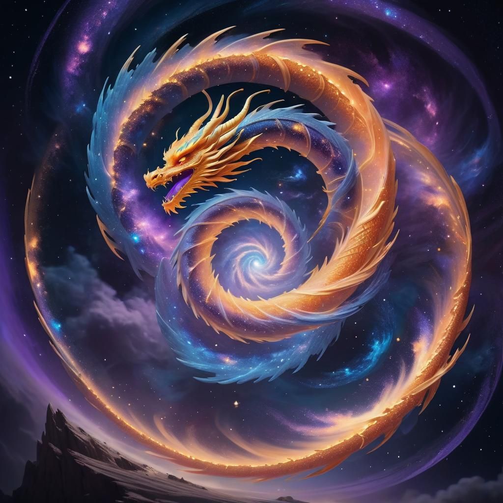 Celestial Qinglong Dragon in Galaxy Double Exposure