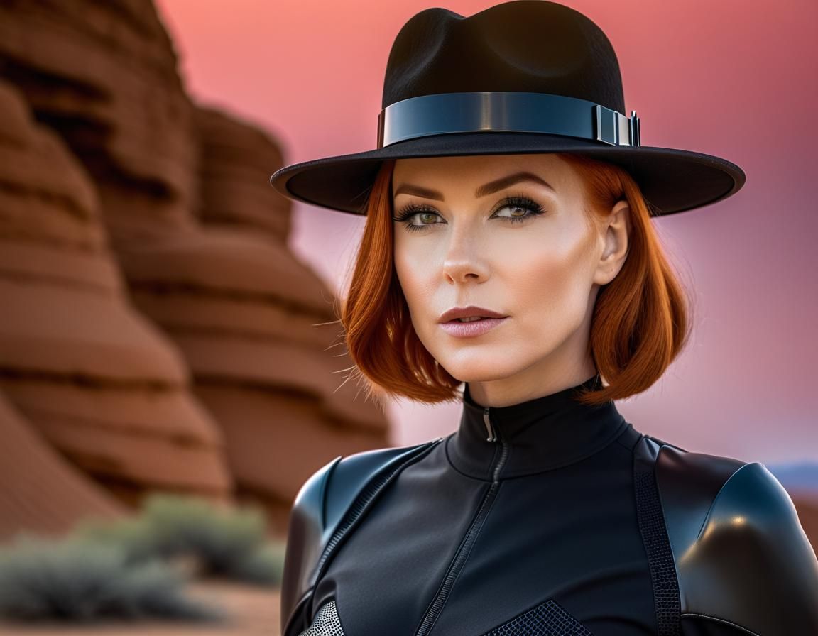 Redhead Galactic Judge in Armored Catsuit