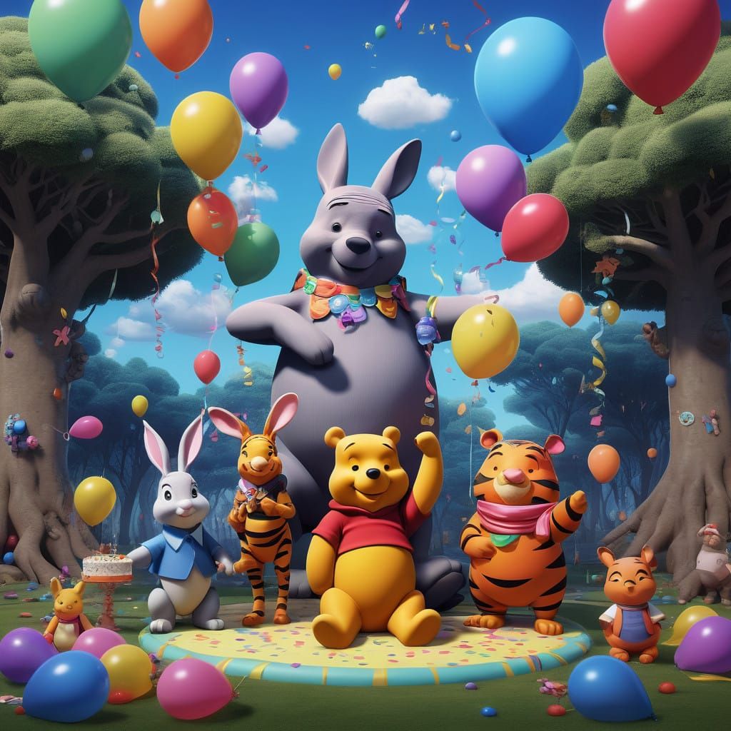 Whimsical Anime Friends Party in Vibrant Forest Wonderland