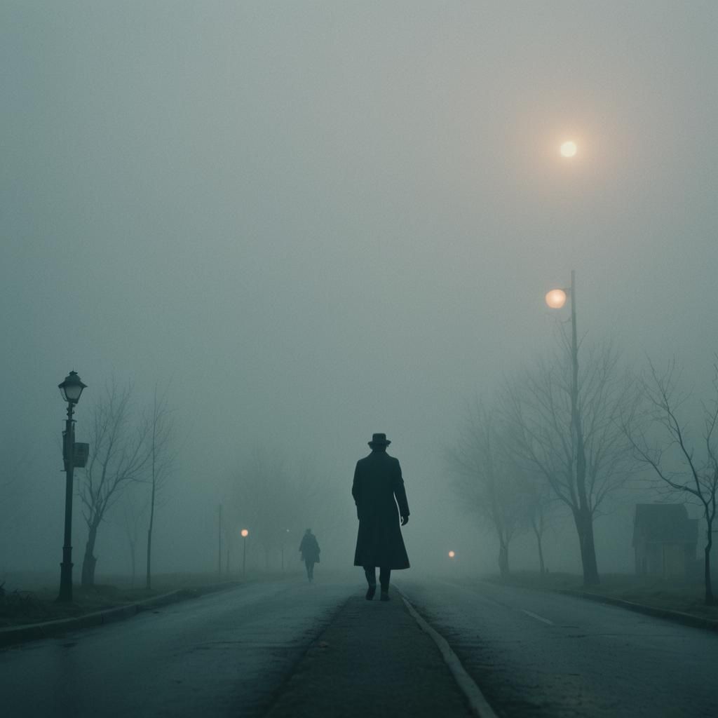 Moody Film Still of Fog Rolling Past Camera