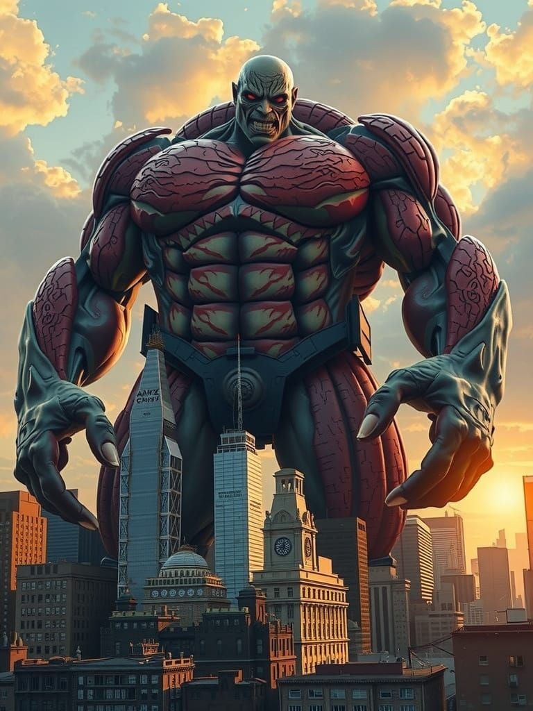 Colossal Titan Towers Over New York City in Comic Art Style