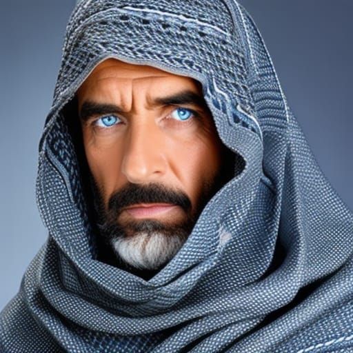 Mature Man with Blue Eyes Wearing a Shemagh