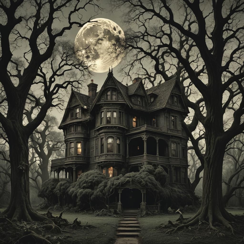 Dramatic Moonlit House in Digital Matte Painting Style