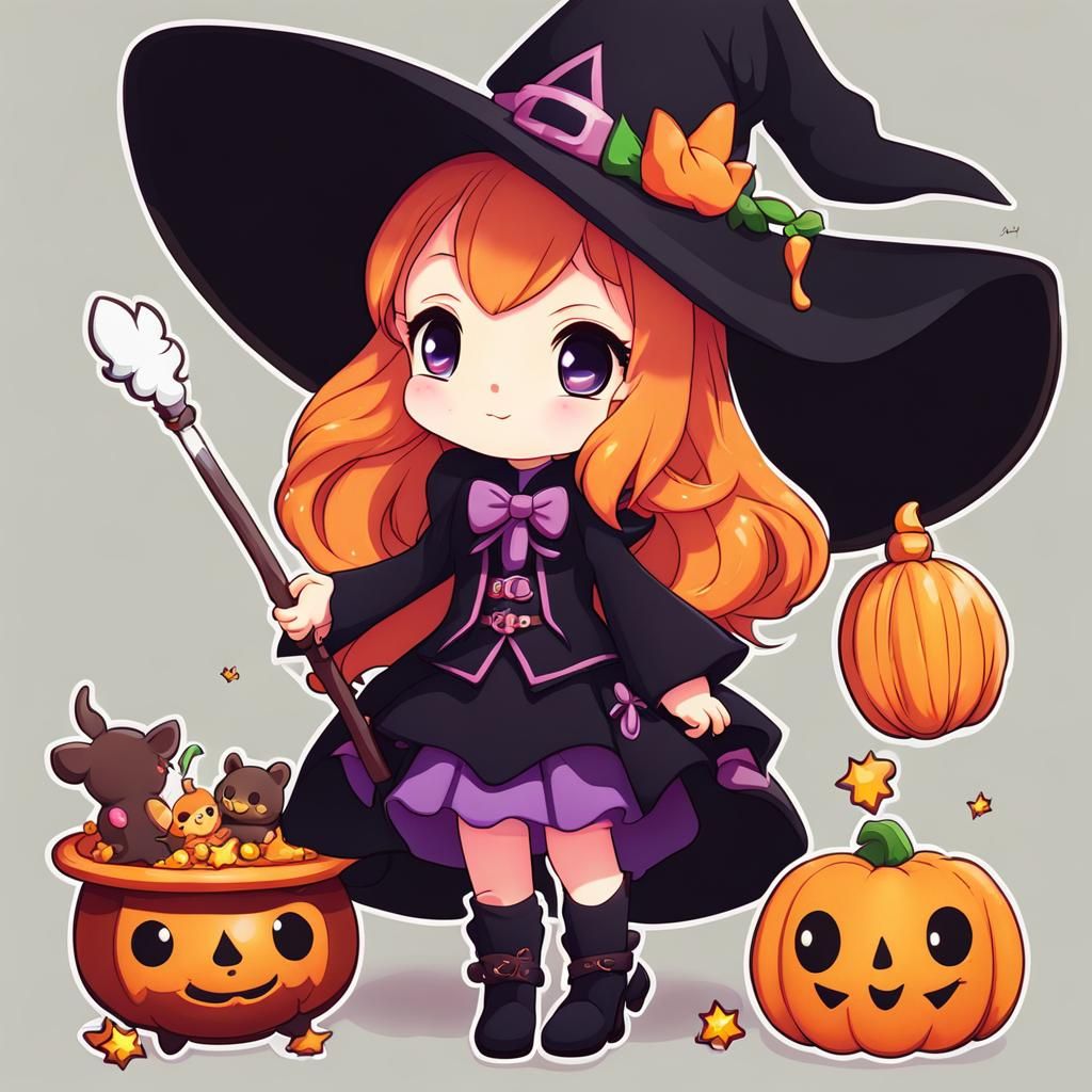 Kawaii Anime Witch in Disney Cartoon Style