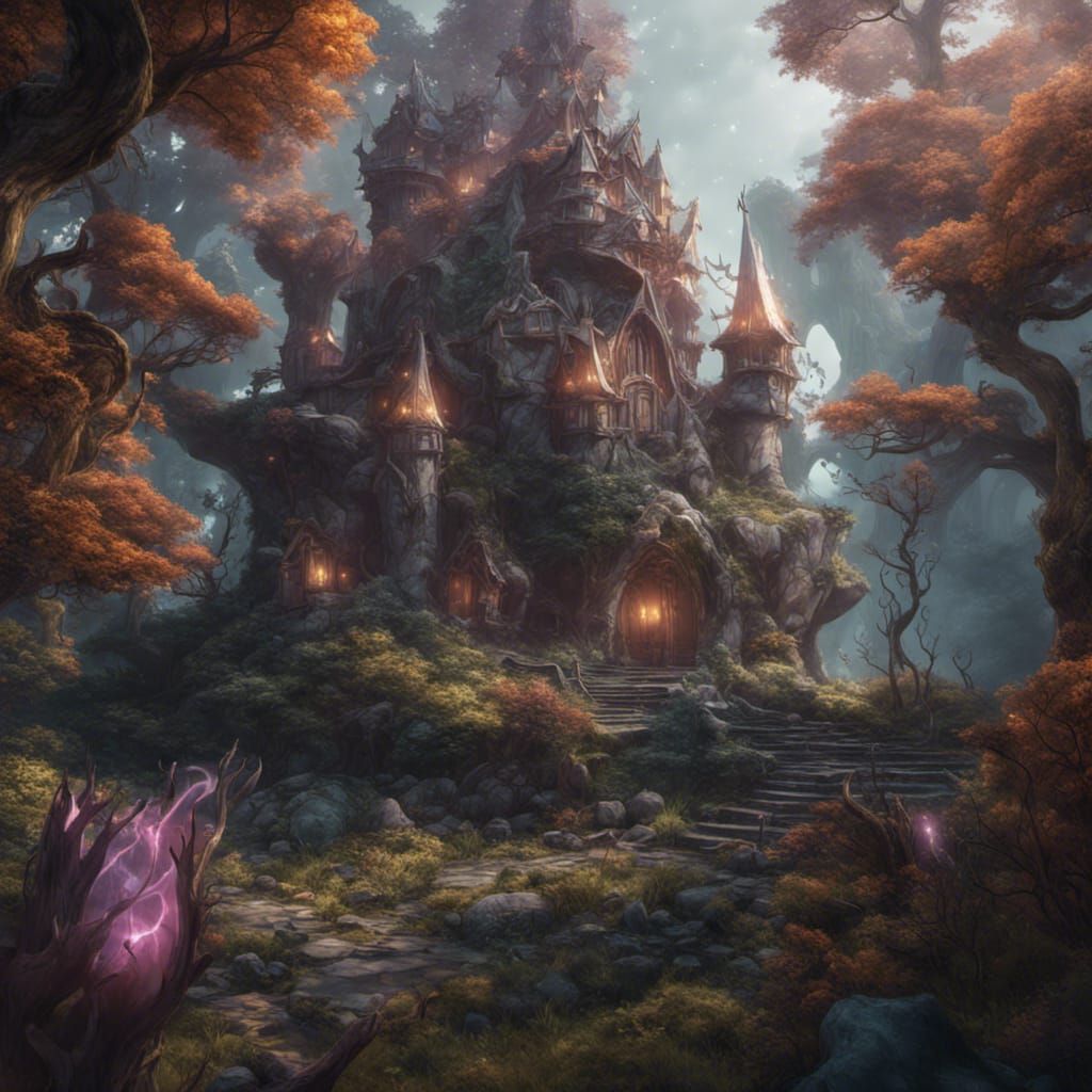 Enchanted Fairy Witch with Crystals in Forest