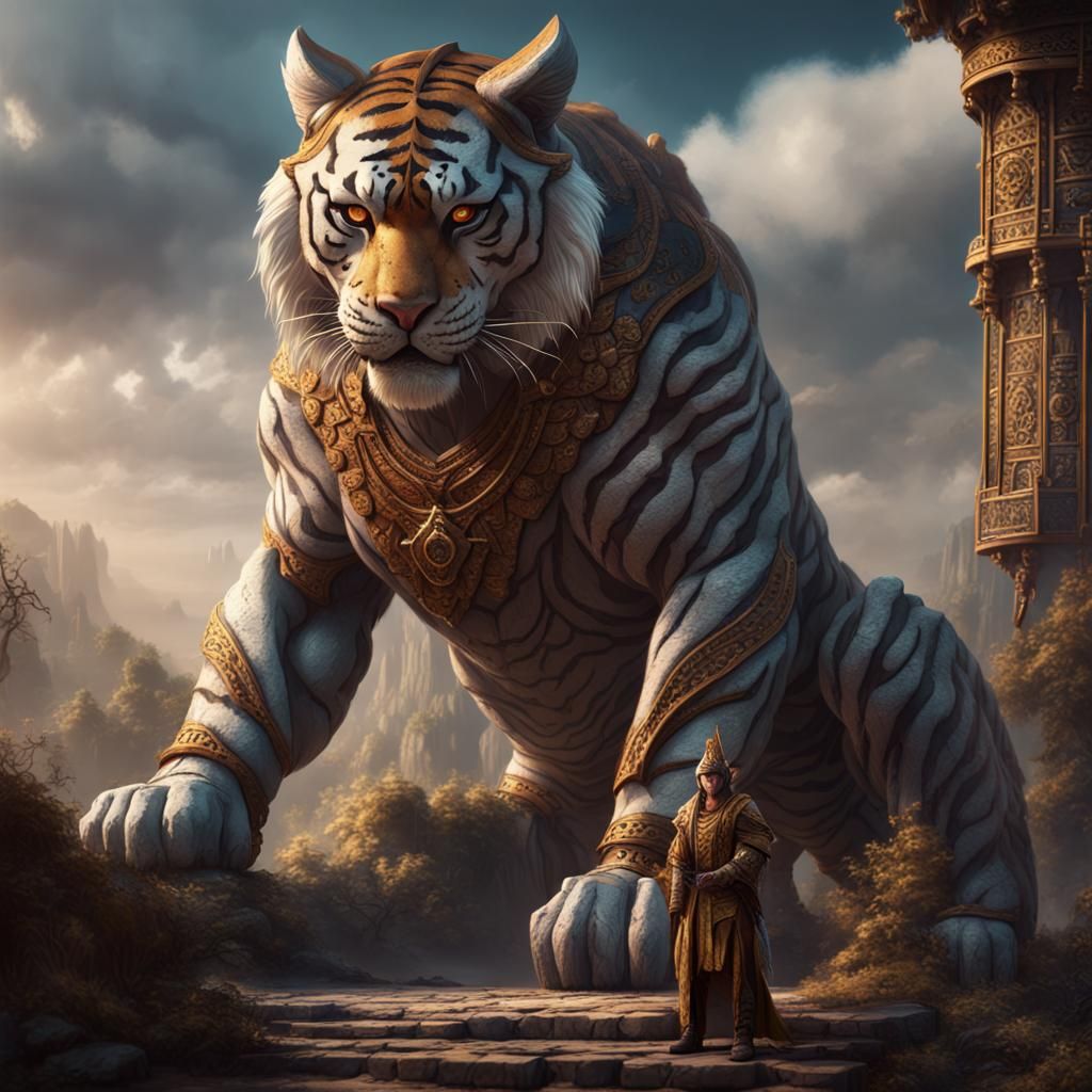 Ancient Tiger-Man Guarding His Kingdom as Matte Painting