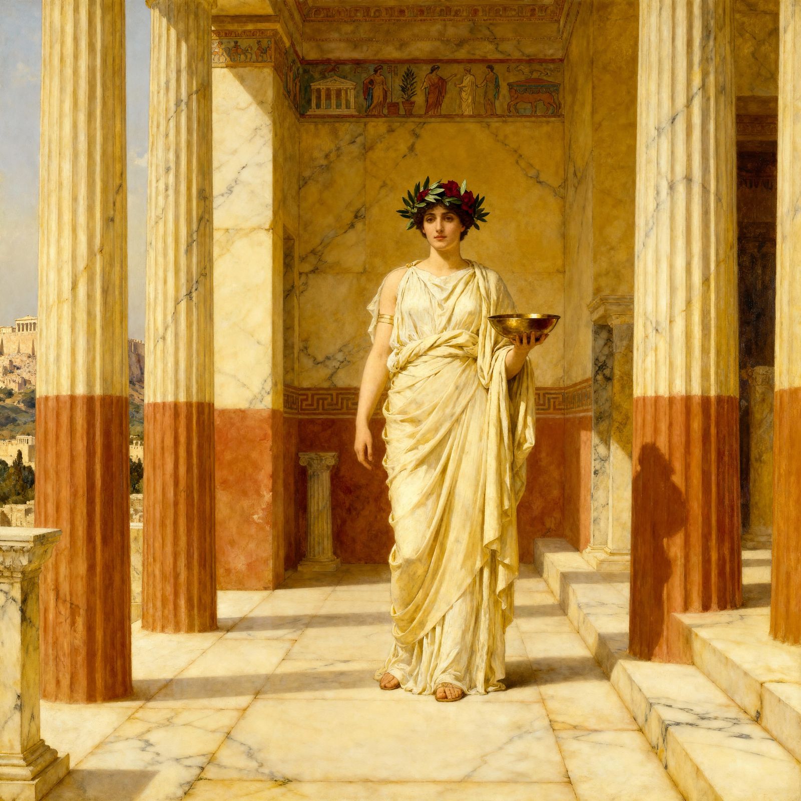 Greek Temple Priestess in Golden Light