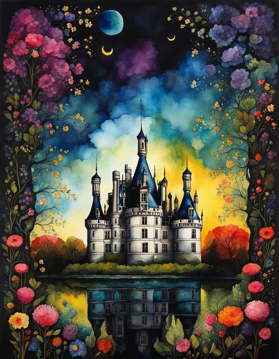 Chateau Chambord in Surrealist Fantasy Style