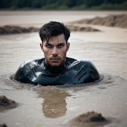 Man in Rubber Sinking in Quicksand: Professional Photography
