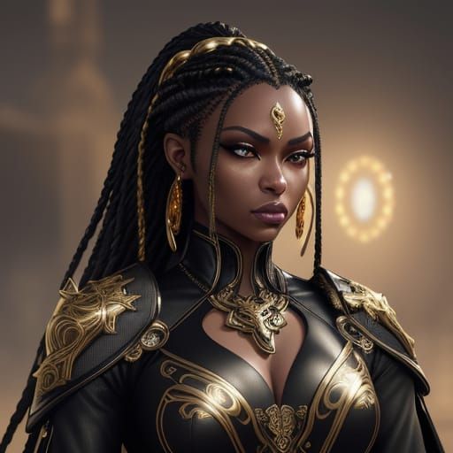 Ebony Goddess in Luxurious Gold and Leather