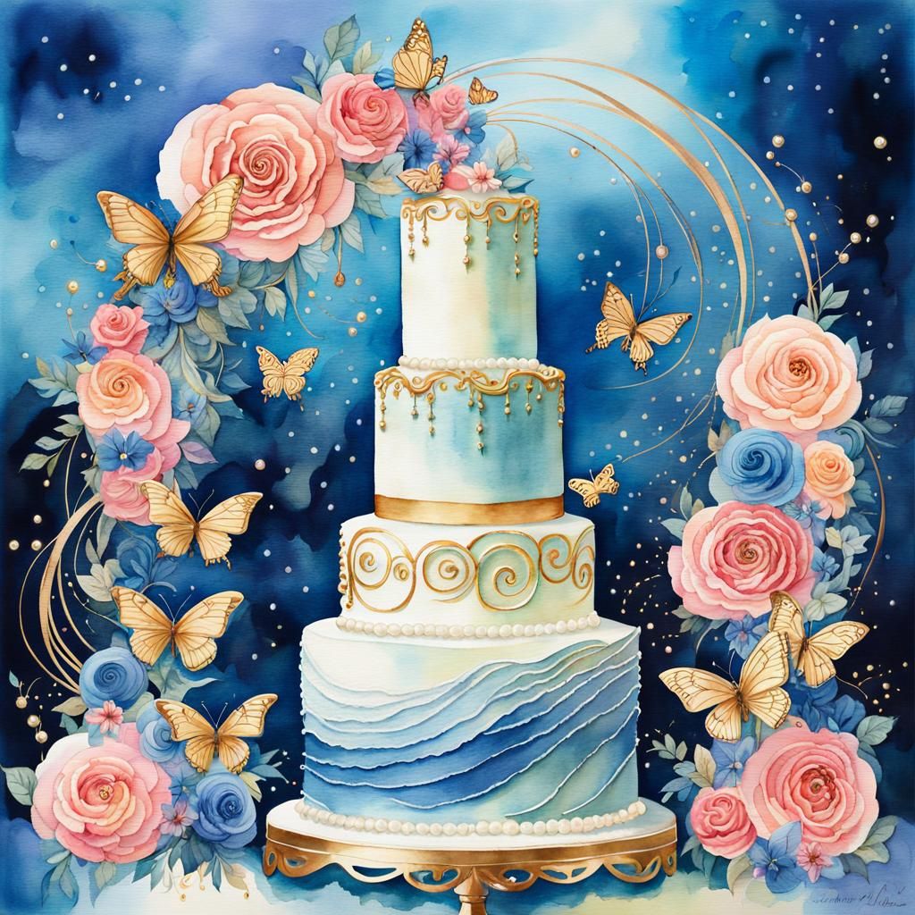 Romantic Watercolor Wedding Cake Art