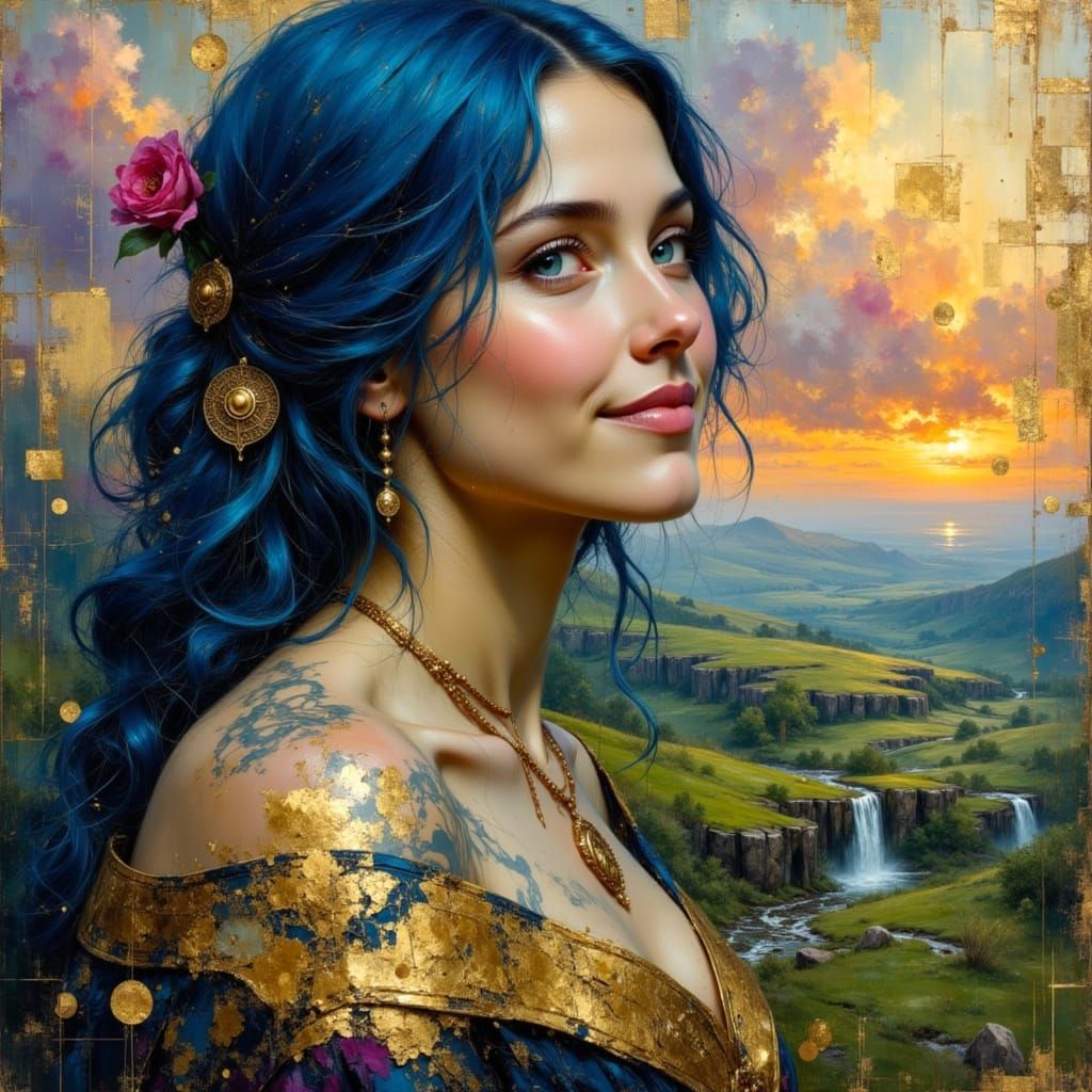 Celtic Priestess in Surreal Oil Painting Landscape