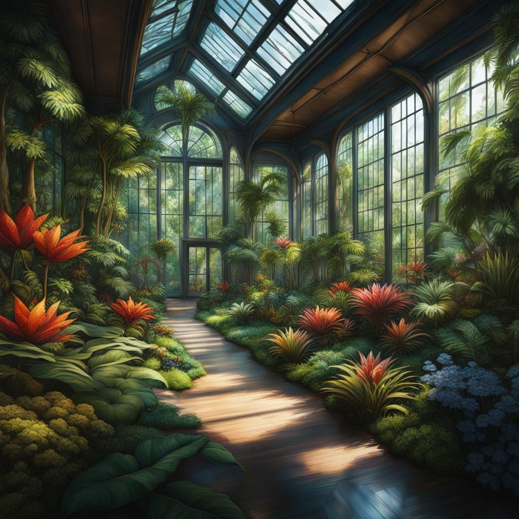 Botanical Garden Interior: Detailed Matte Painting