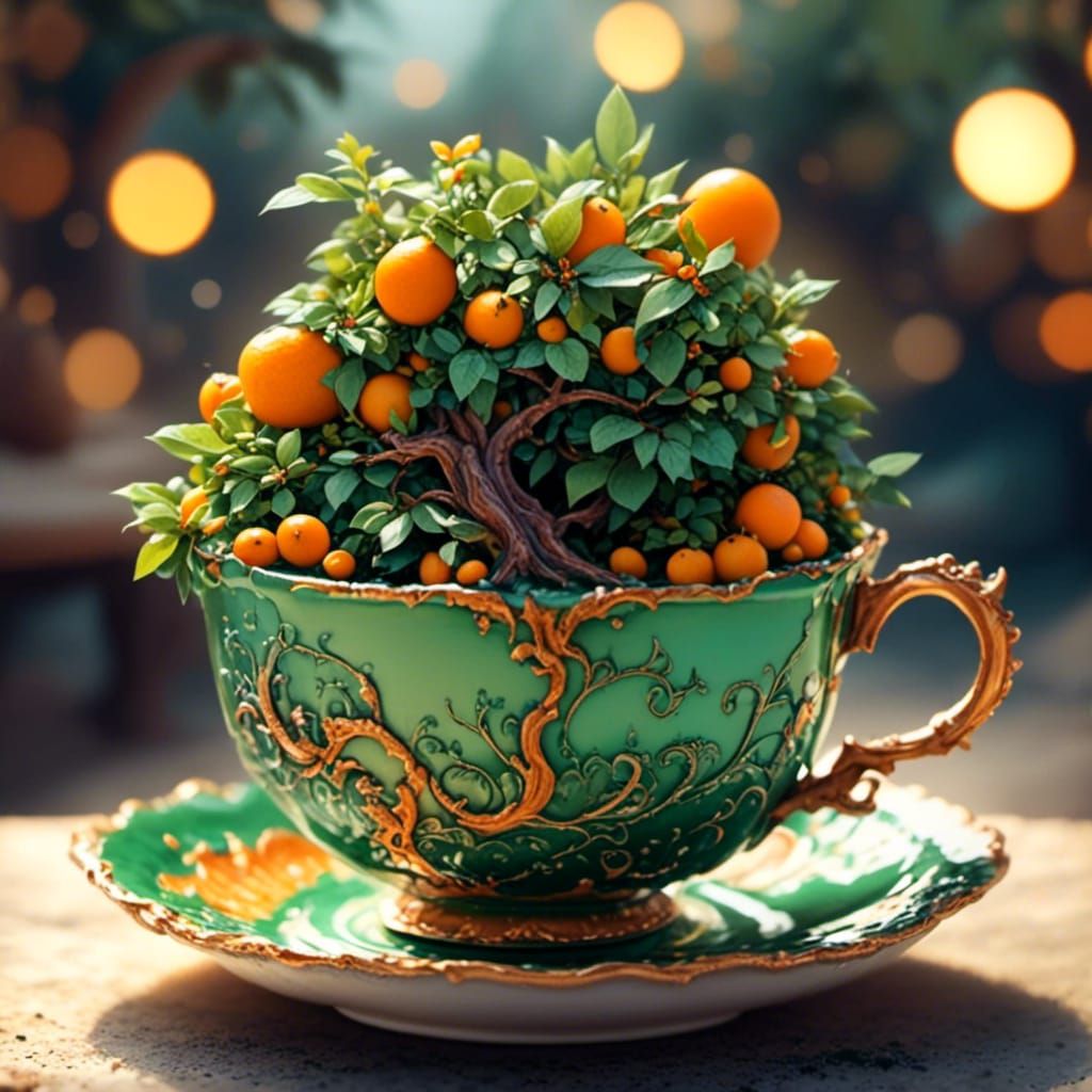 Tiny Orange Tree in Teacup