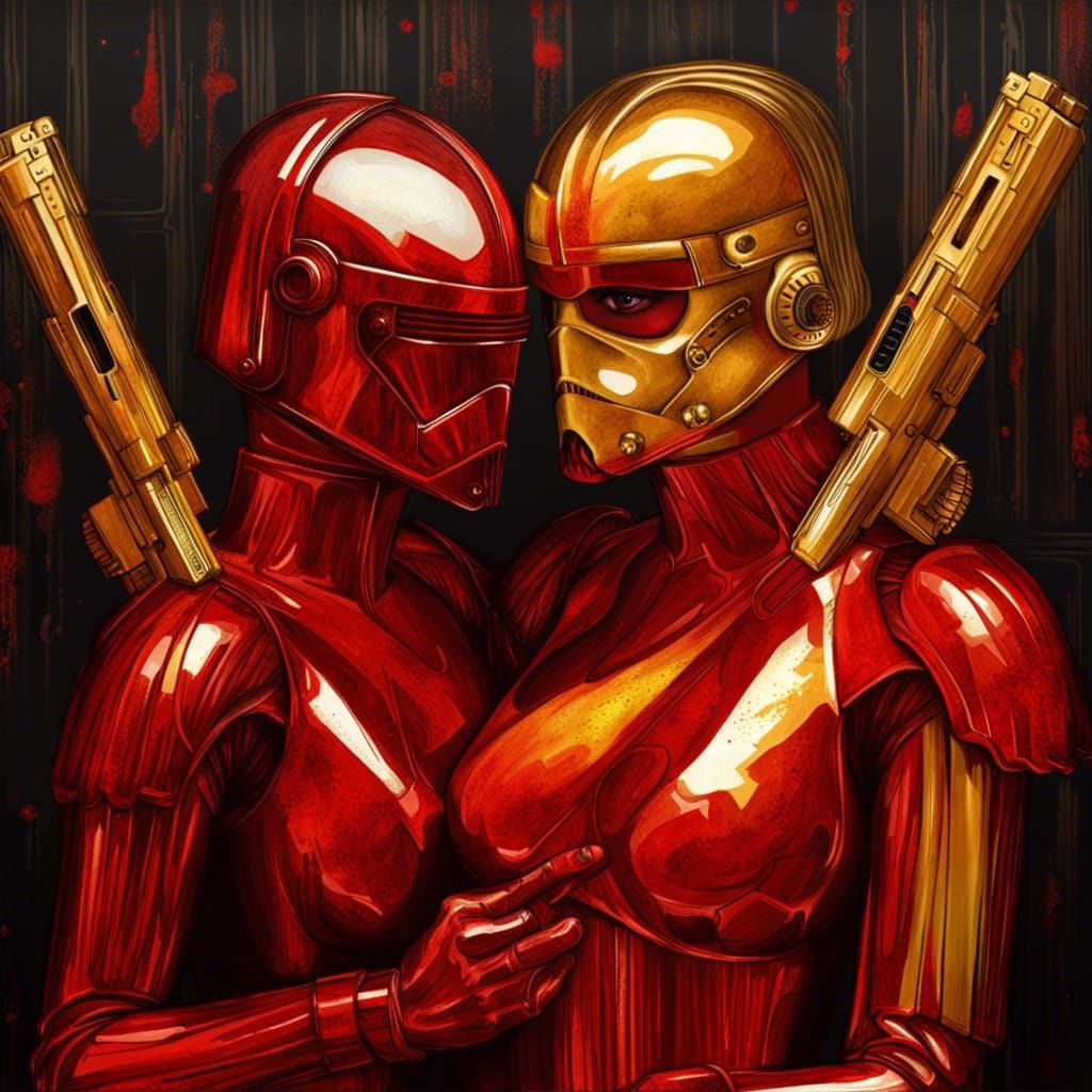 "Two lesbians stormtrooper" Red and Gold