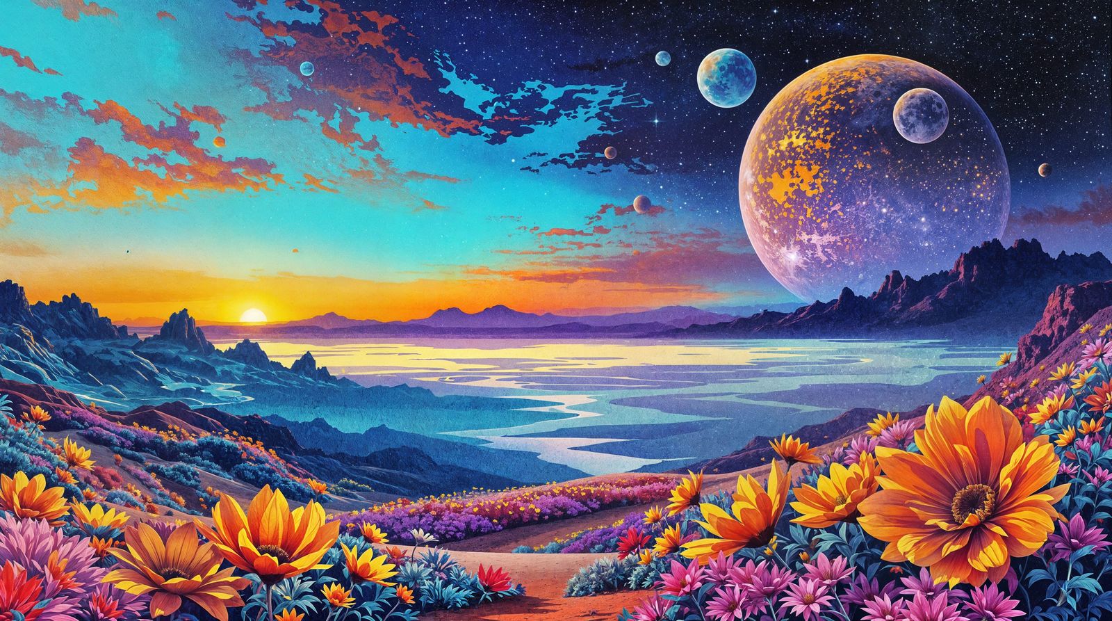 Vibrant Cyberpunk Horizon Blurs Reality and Digital Dreams