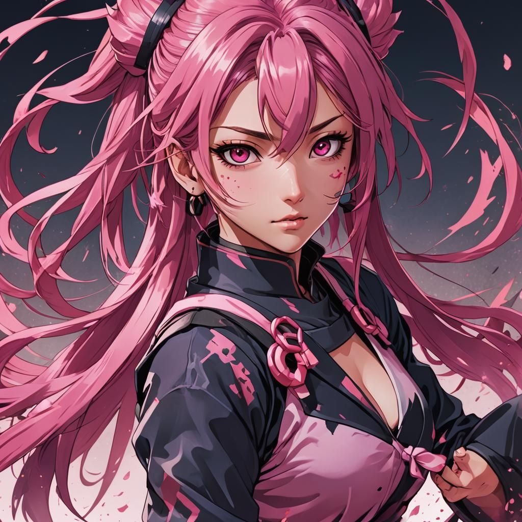 Pink-Haired Kunoichi with Demon Eyes: Anime Art