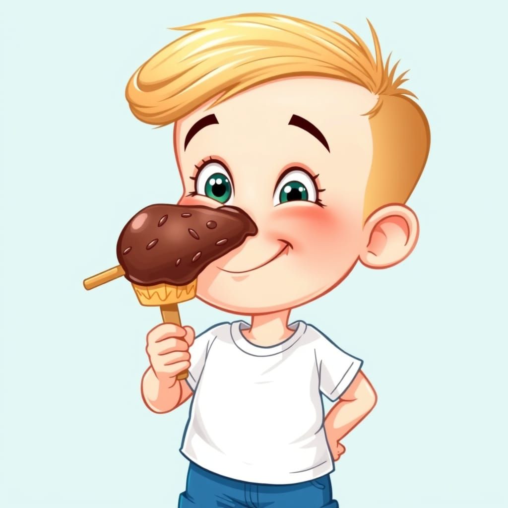 Playful Caricature of a Boy with Ice Cream