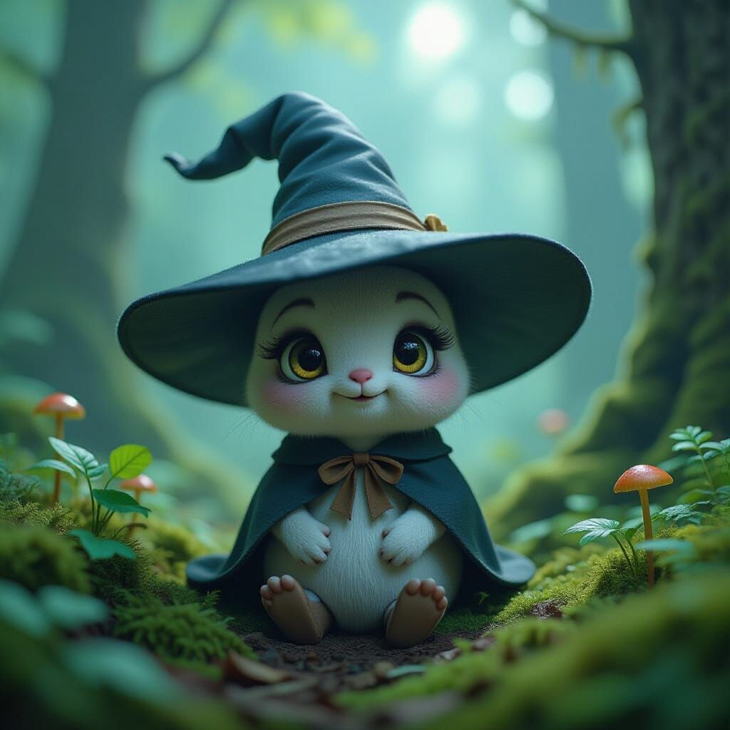 Mushroom Witch in Mystical Forest, Storybook Art
