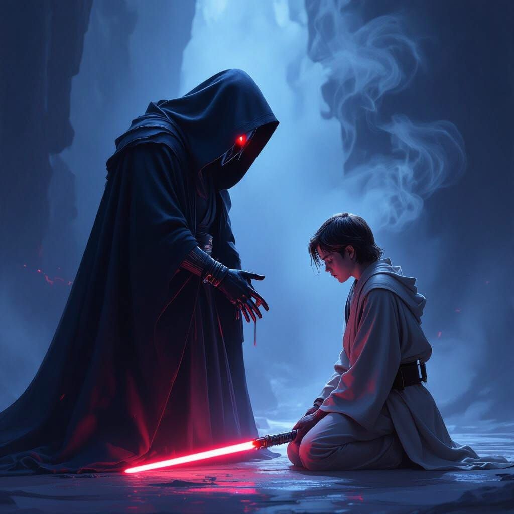 Jedi Joins Sith Lord Embracing the Dark Side