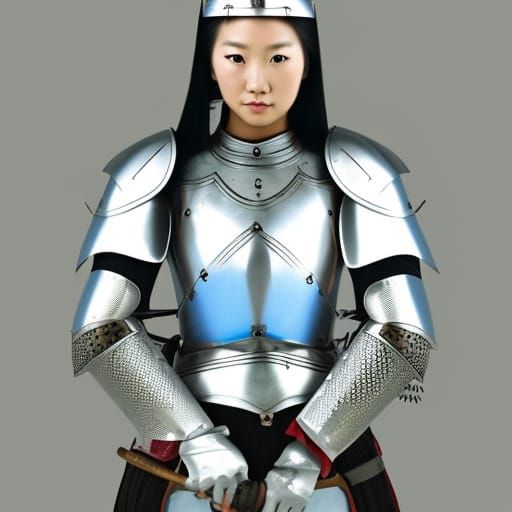 Beautiful Japanese Knight in Silver and Blue Armor