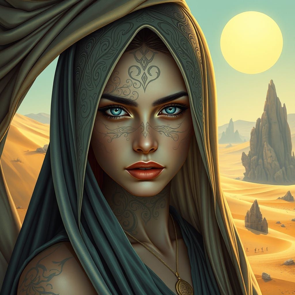 Surreal Art Nouveau Portrait of a Mystical Bene Gesserit Sir...