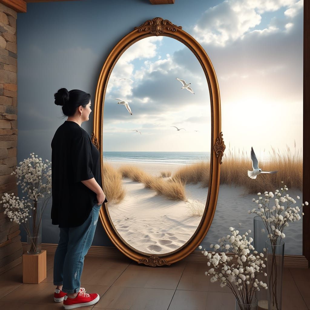 Woman and Ocean View, Digital Matte Painting