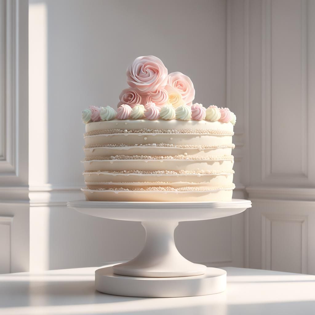 Cake Sculpture in Empty Room, Soft 3D Render