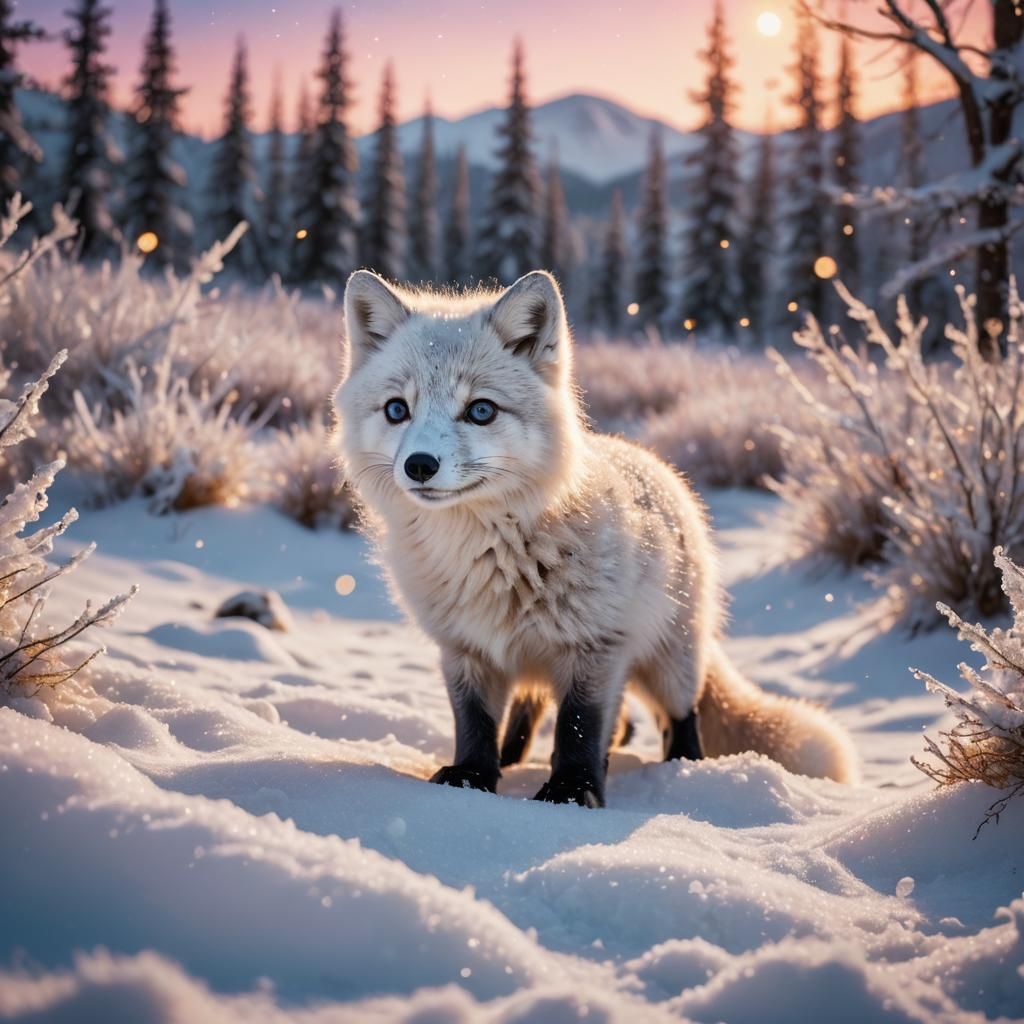 Arctic Fox Cub in Enchanted Winter Landscape