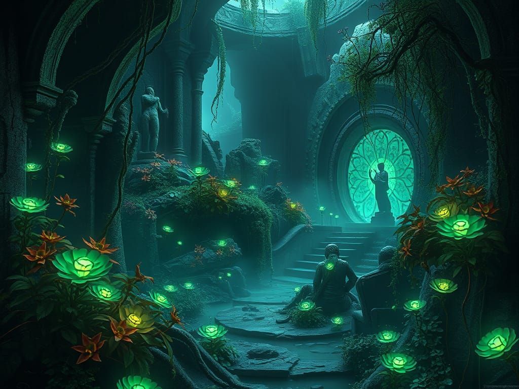 Bioluminescent Alien Garden in Neon Noir Style