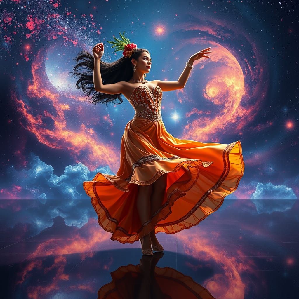 Brazilian Dancer in Cosmic Dreamscape, Matte Painting