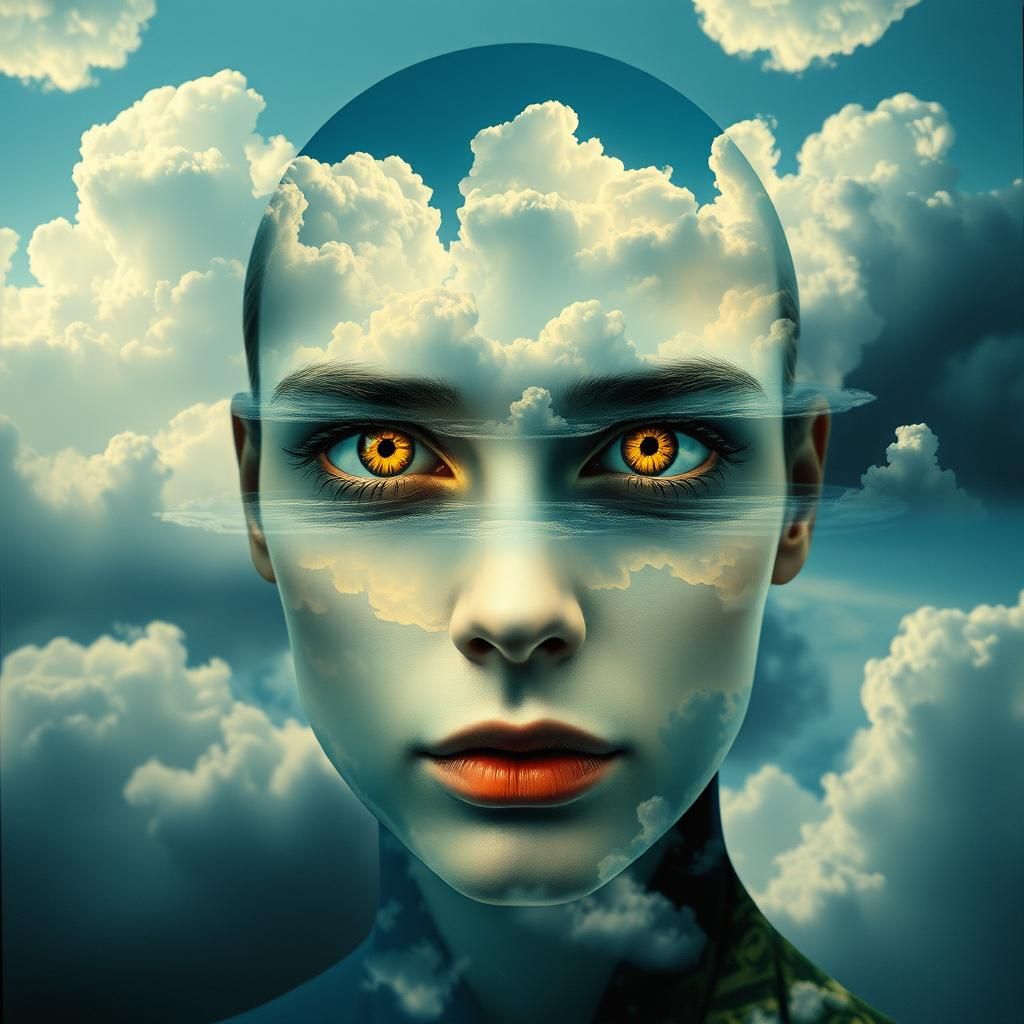 Double Exposure Mirror Image with Golden Eyes