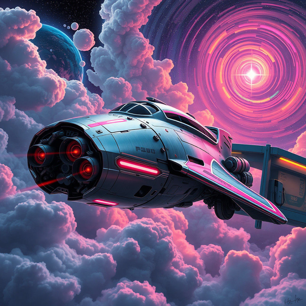 Futuristic Spaceship Refuels at Sky Petrol Station