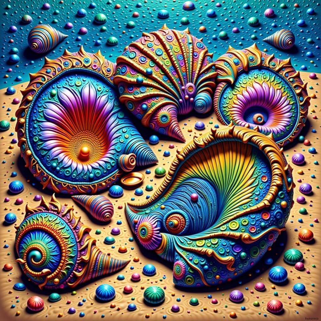 Intricate Seashells with Kaleidoscope, Zentangle, and Tribal...