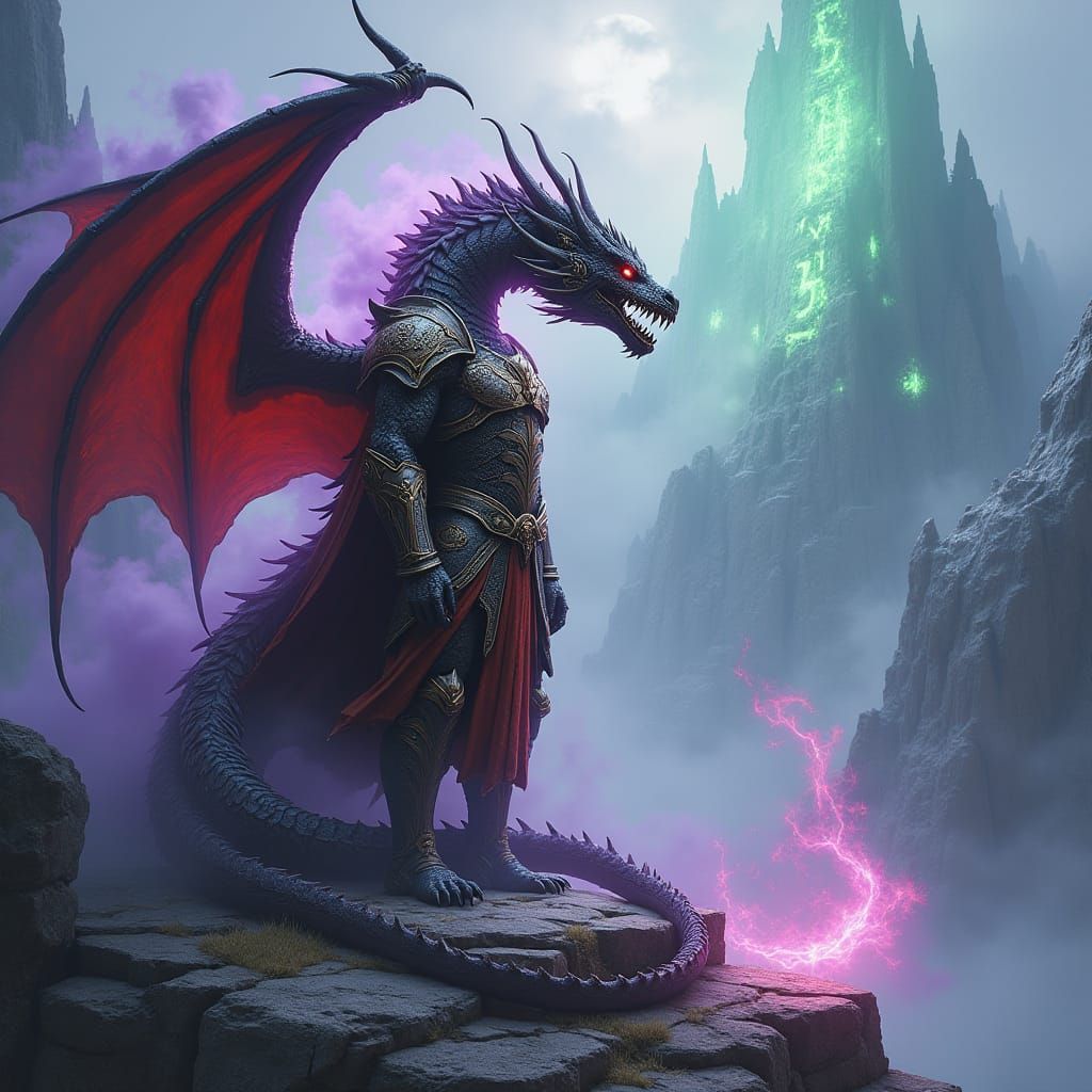 Dragon Master in Mystical Landscape, Fantasy Concept Art