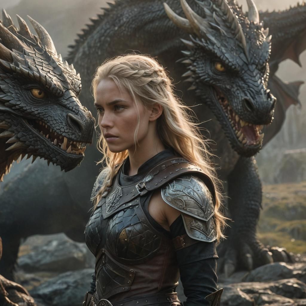 Viking Woman and Dragon: Cinematic Film Still