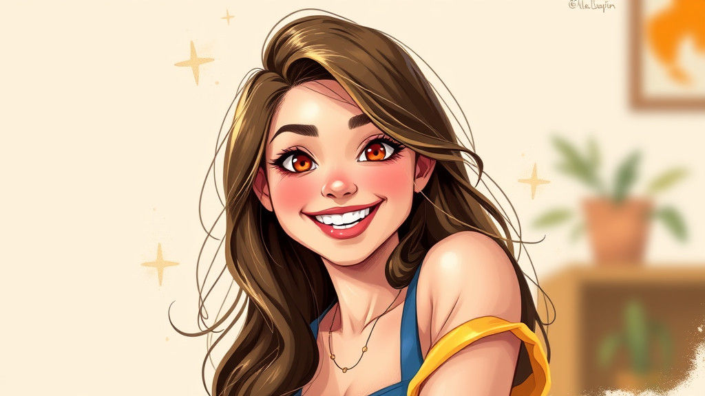 Smiling Woman in Playful Outfit: Digital Painting