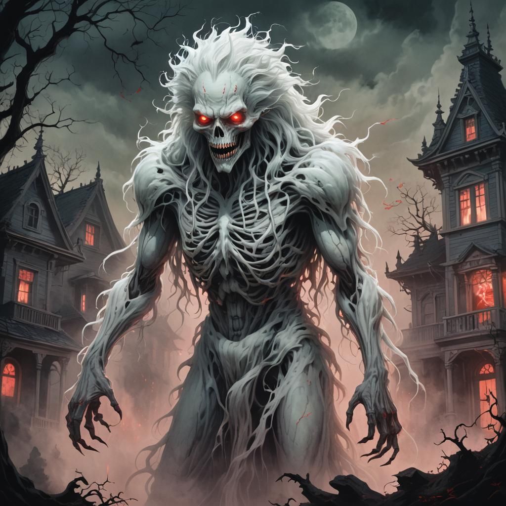 An eerie and spine-chilling illustration of a Masyumaro, a g...