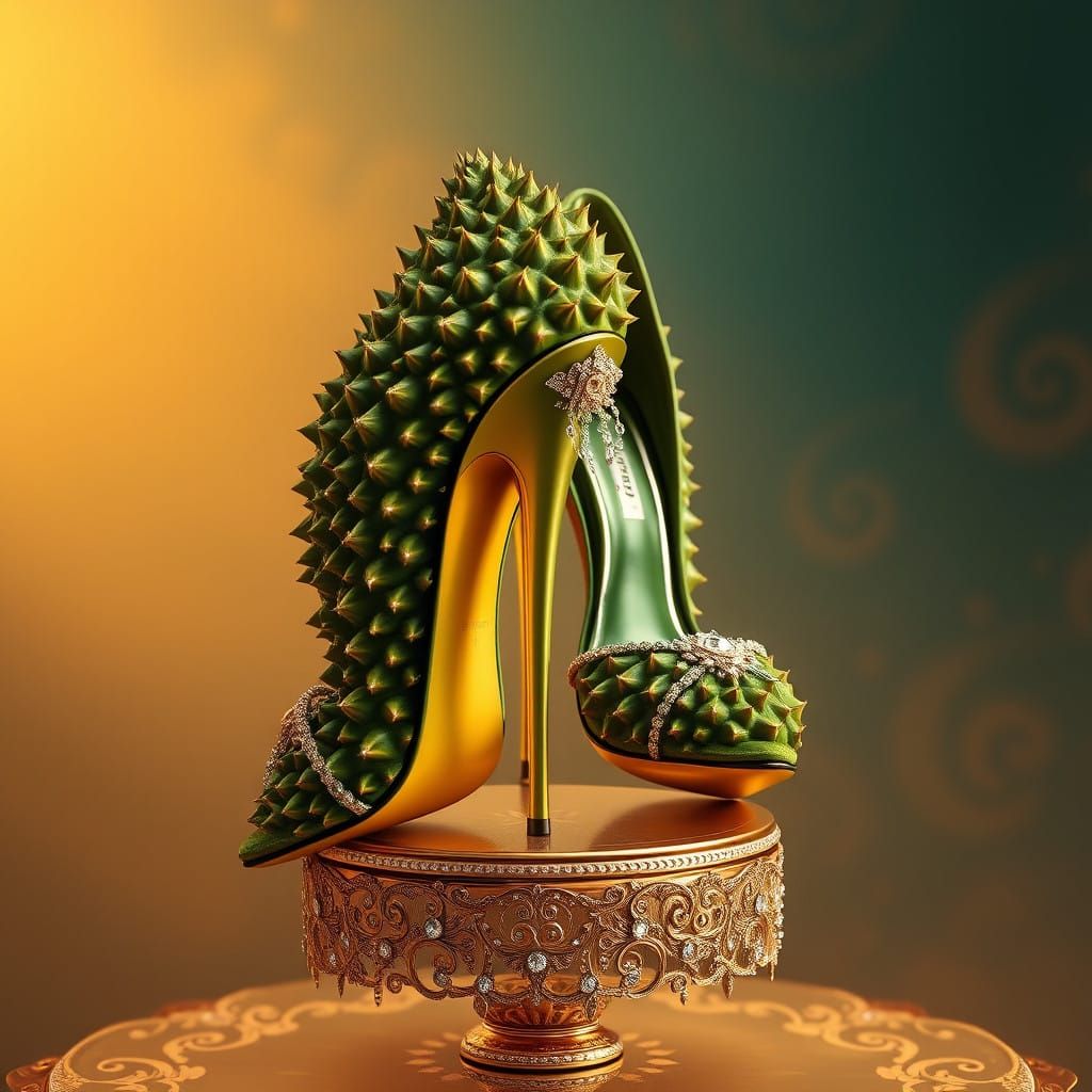 Emerald Green Durian Stiletto Heels in Hyperrealistic Luxury...