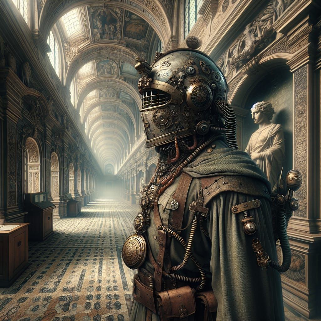 Dream Traveler in Ancient Castle, Hyper-Detailed Painting