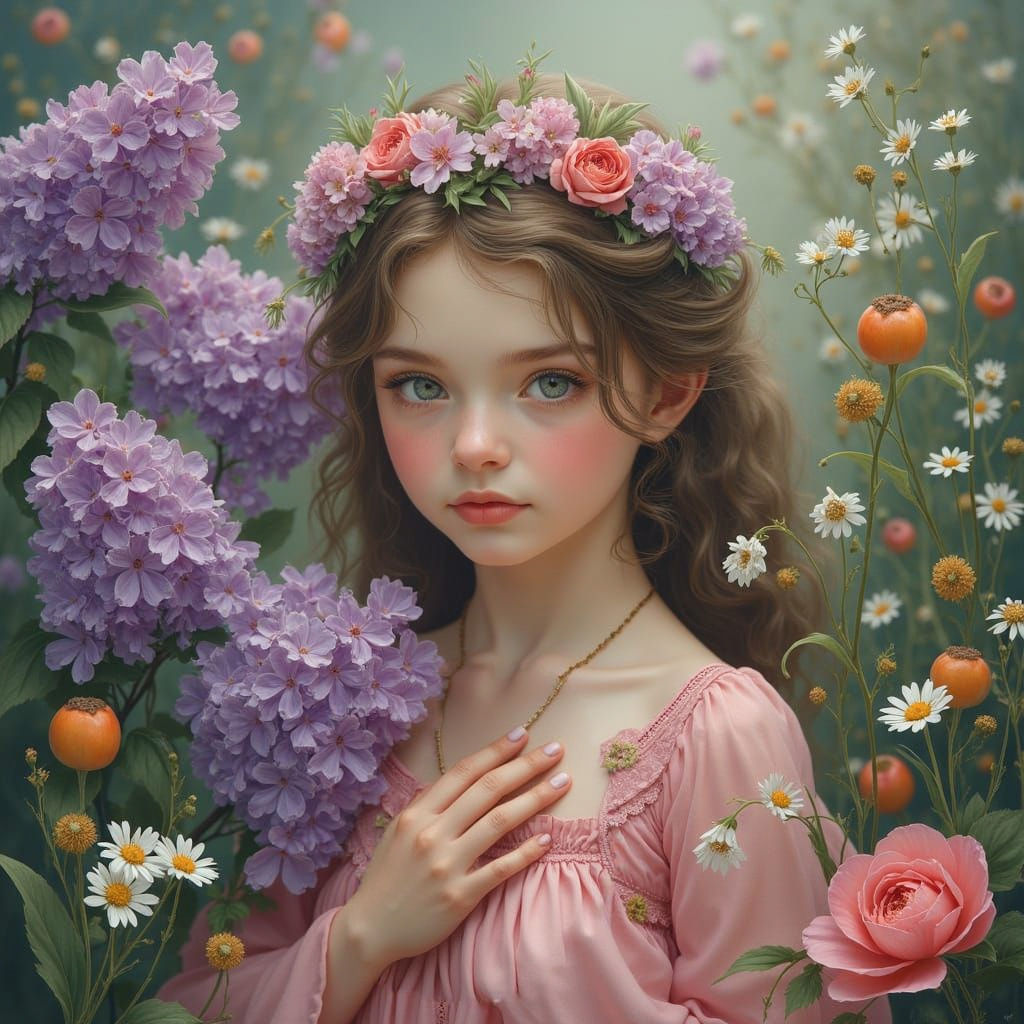 Vibrant Flower Nymph in Lush Garden