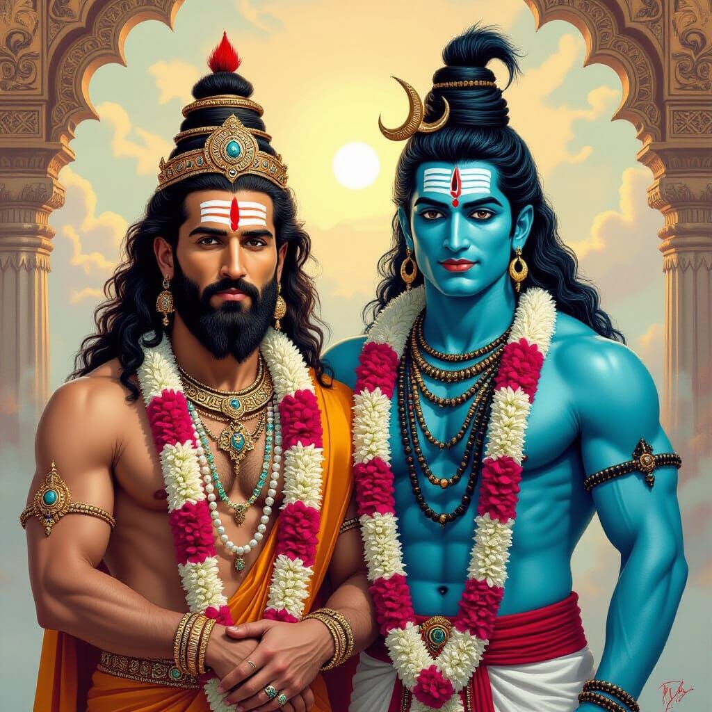 Messi as Brahma and Ronaldo as Shiva in Digital Art