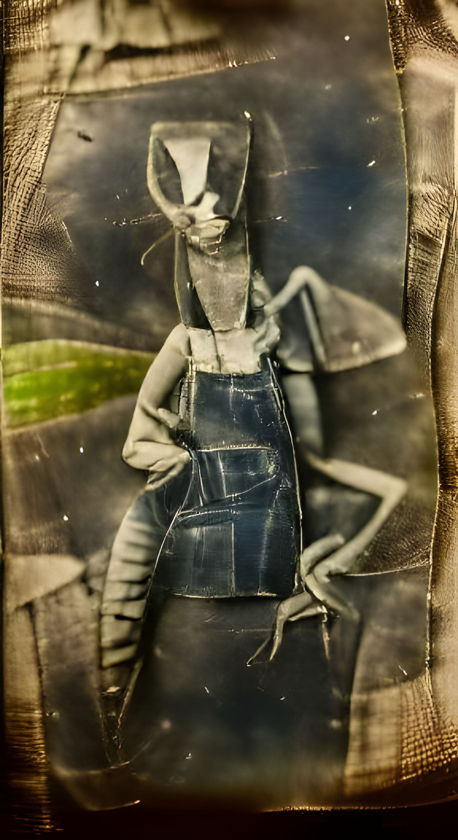 Mantis in Overalls: Antique Tintype Portrait