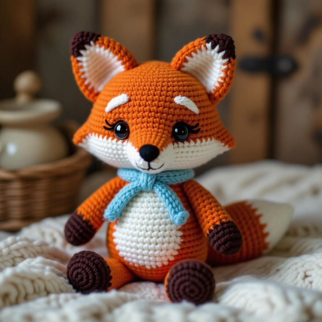 Crocheted Fox with Whimsical Details