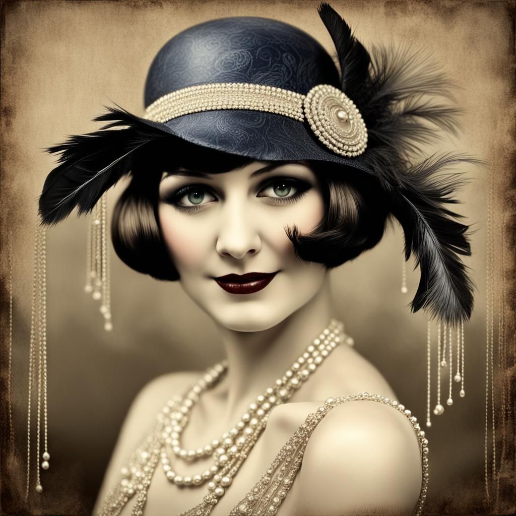 Anthropomorphic Flapper Girl Art Deco Portrait