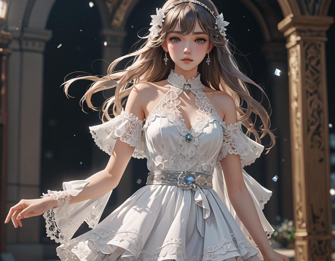 Lace Dress with Crystal Top in 3D Anime Style
