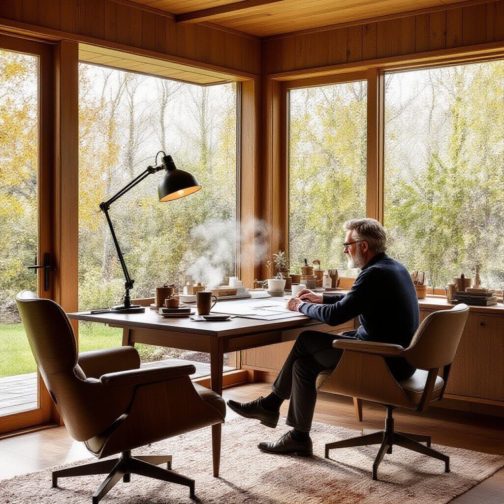 Mid-Century Modern Architect's Office in Hygge Style